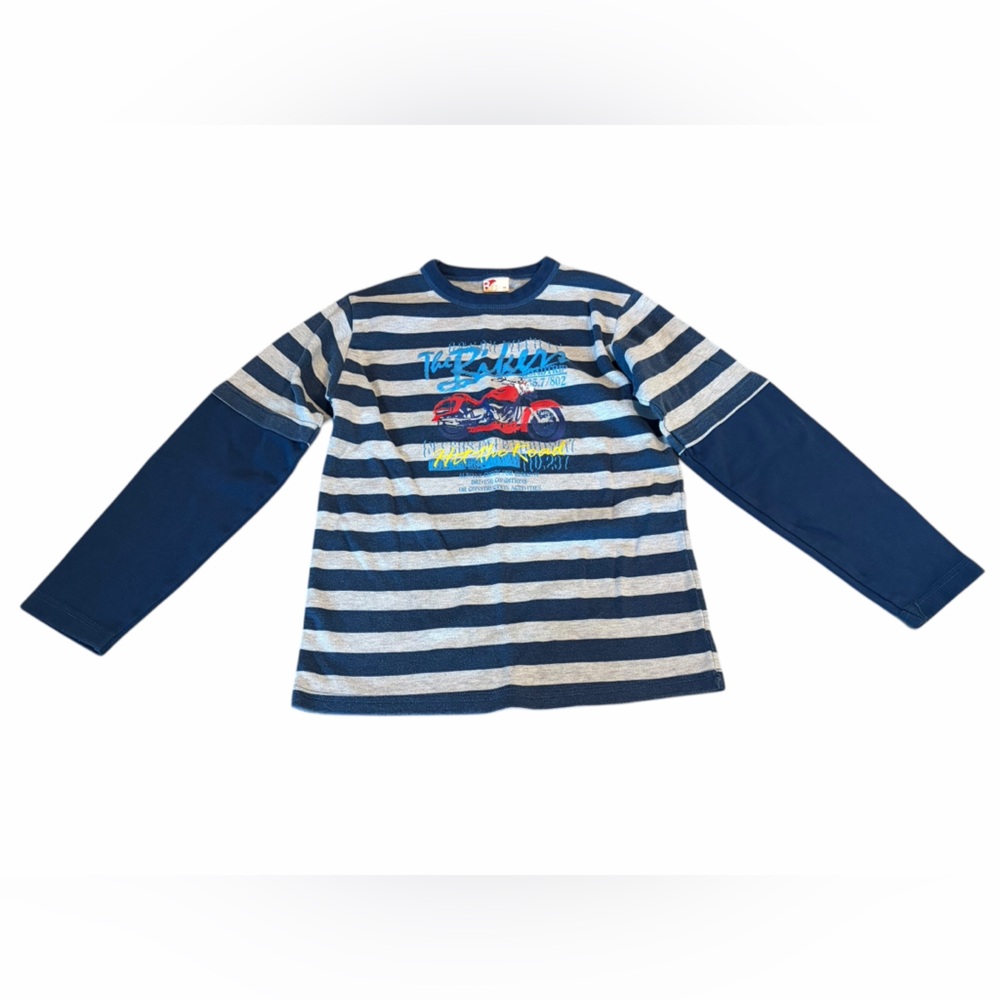 Boys Long Sleeve Graphic Shirt Size 14 Blue Striped Race Car Tee